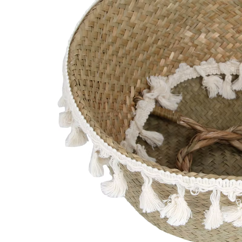 Boho décor paniers en osier rangement tissé à la main panier en rotin Pot pliable avec poignée plantes Cestos Mimbre