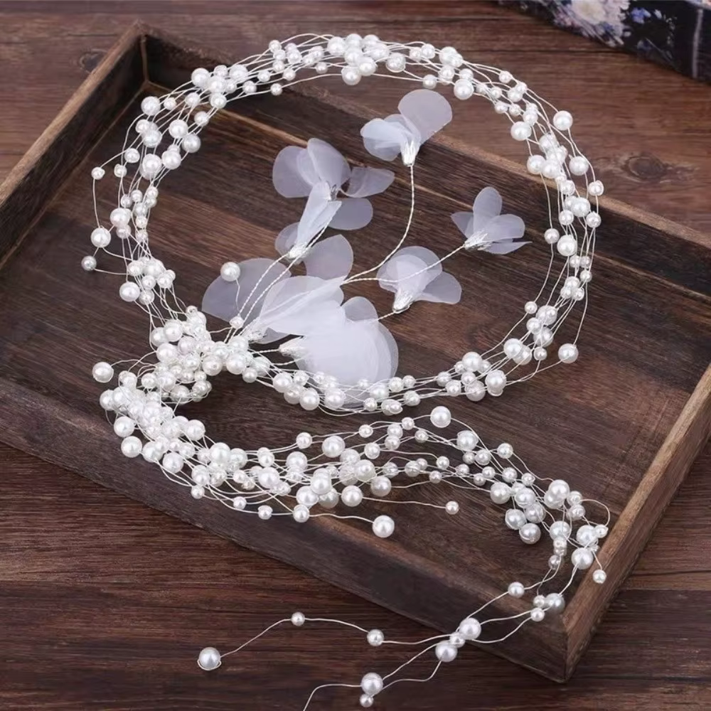 Élégante Coiffe Florale en Perles Faite à la Main, Coiffe de Mariée de Luxe, Accessoires de Cheveux Perlés en Imitation Perle pour Mariage