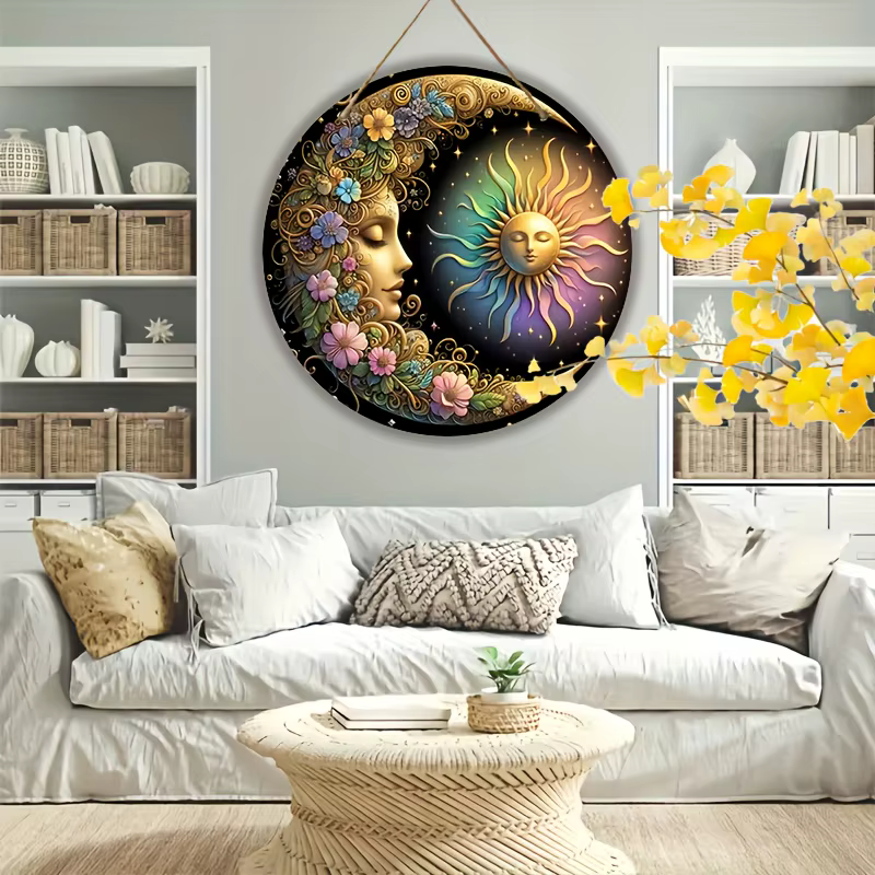 Plaque murale soleil et lune style art mandala