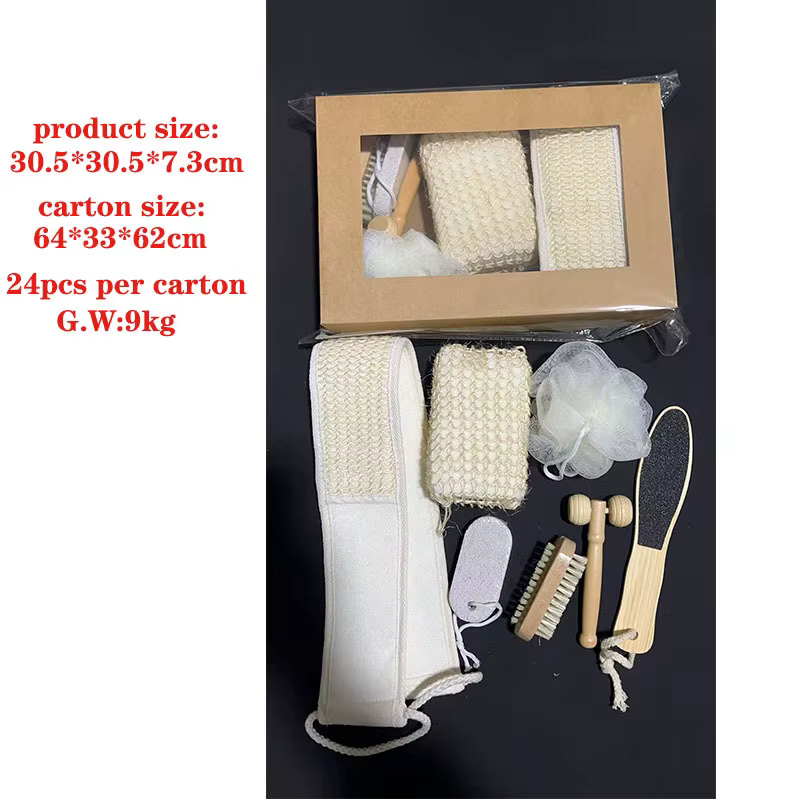 Ensemble de bain, ensemble de sept pièces, serviette de bain, brosse de bain, pierre à polir, ensemble de fleurs de bain en sisal, coffret cadeau de vacances, cadeau.