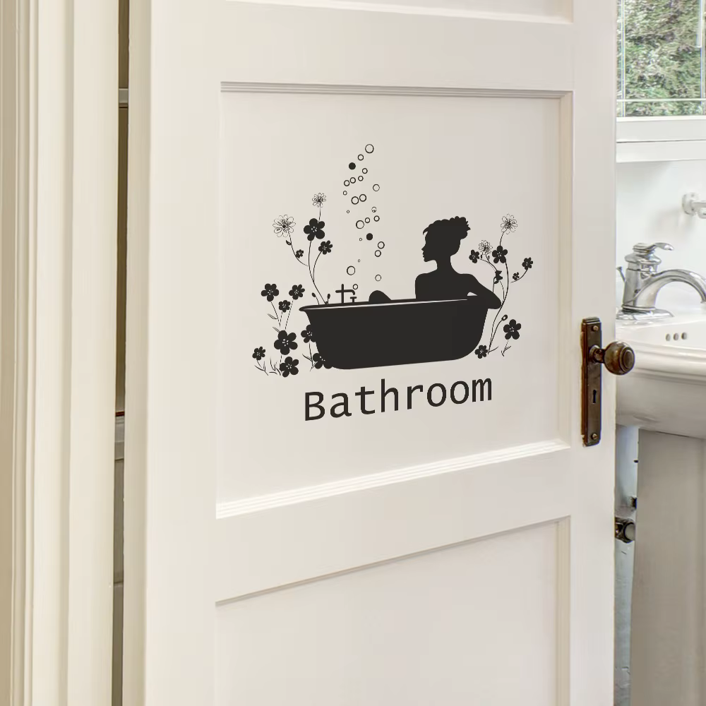 Autocollants muraux à motif de baignoire à fleurs