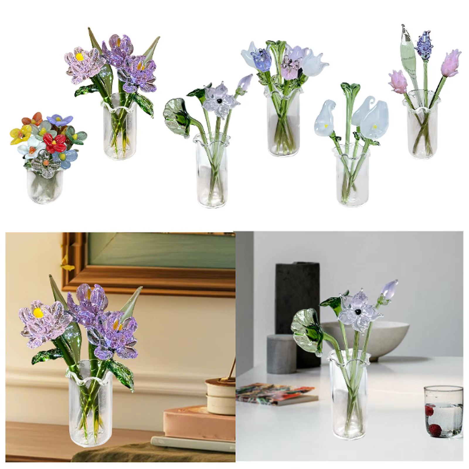 Figurine de fleurs en verre avec Vase