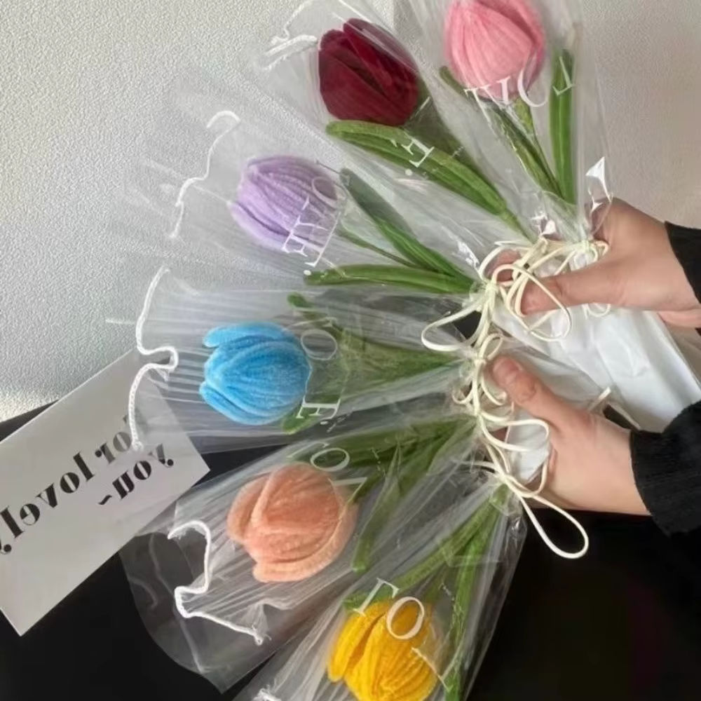 Romantique 30 cm tricot fleur Rose tulipes cadeaux faits à la main Simulation