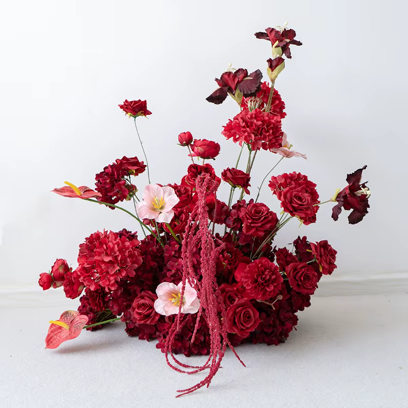 Fleur artificielle rouge bordeaux pour décoration de table