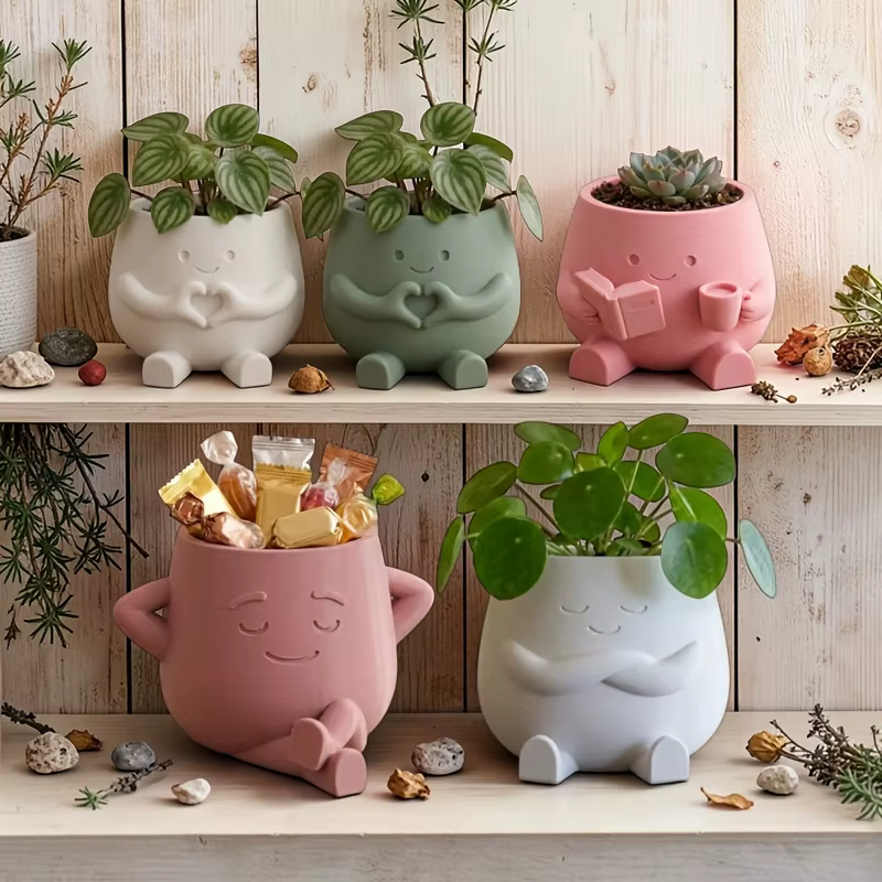 Ensemble de 3 pots de fleurs en forme de cœur imprimés en 3D