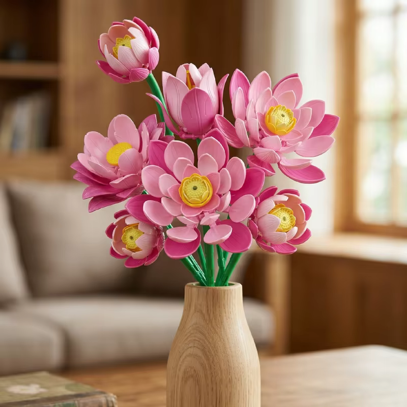 Kit de blocs de construction floraux mixtes : tiges de lotus et pivoines