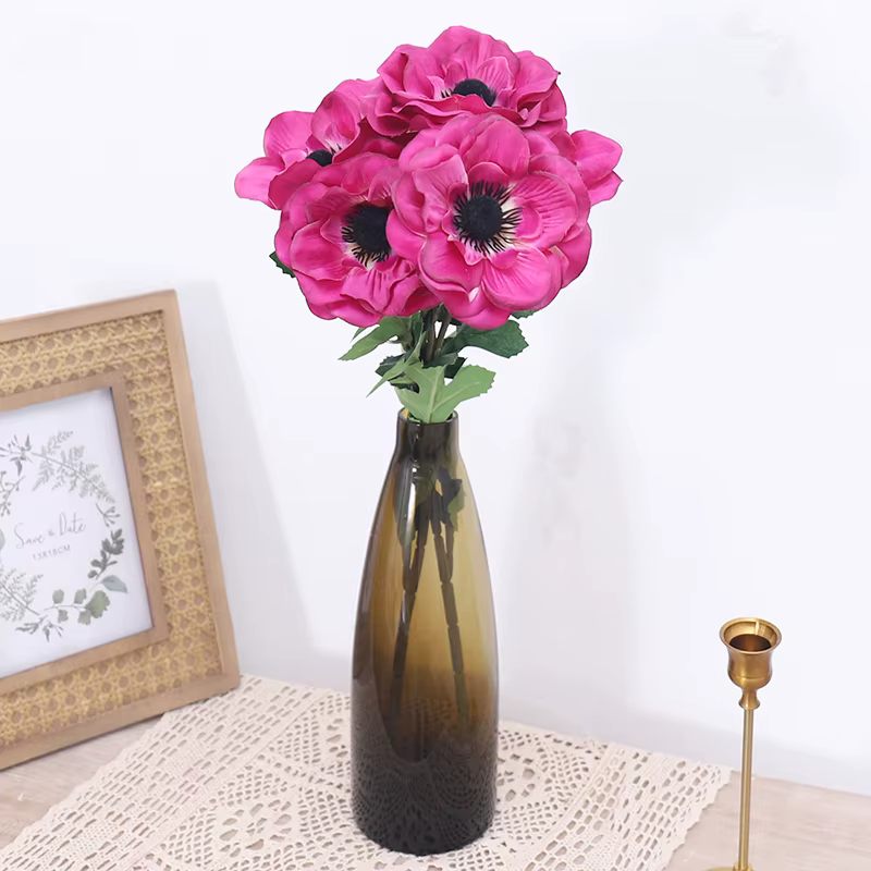 52CM 3 têtes longues Branches coquelicots en soie anémone fleur artificielle fête de mariage décor noël maison jardin décoration guirlande