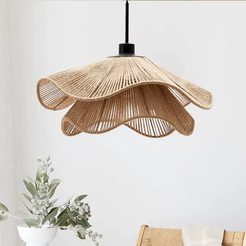 Lampe suspendue en forme de fleur en corde de chanvre