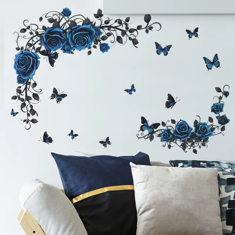Autocollant mural papillon rose bleu