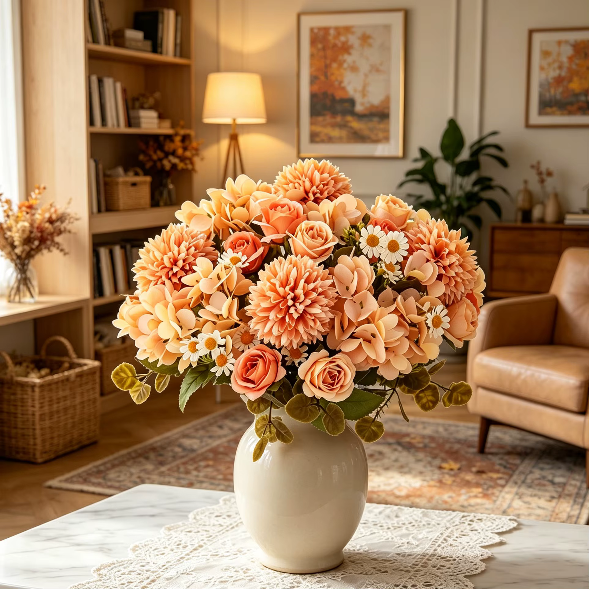 Fleurs Artificielles Camomille Combinées pour Décoration d'Intérieur