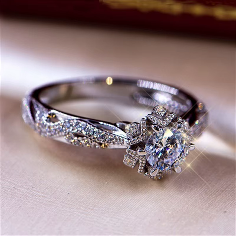 Bague fleur en argent Sterling 925 pour femmes, breloque brillante AAA CZ, bague de mariage, bijoux cadeau