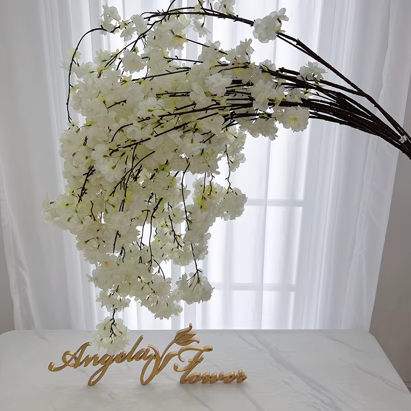 Blanc rose Champagne suspendus fleurs de cerisier branche de fleur artificielle décoration de la maison matériaux floraux de mariage A1268