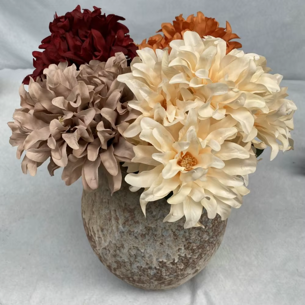 Bouquet de 7 dahlias artificiels en tissu brossé de 45 cm pour arrangement floral DIY