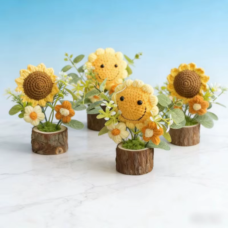 Fleurs de tournesol au crochet faites à la main