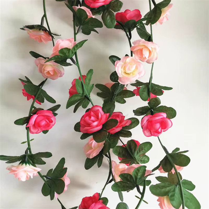 Nouvelle fleur artificielle rotin décoration rose soie guirlande