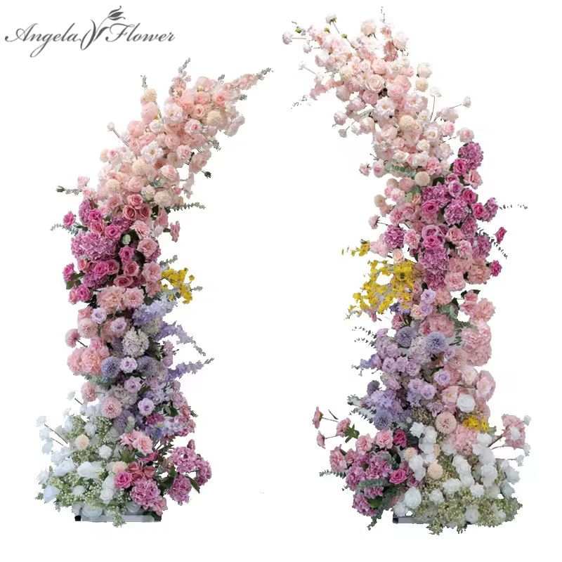Violet Rose Hortensia Delphinium fleur rangée mariage toile de fond corne arc décor Arrangement Floral fenêtre affichage accessoires A8270
