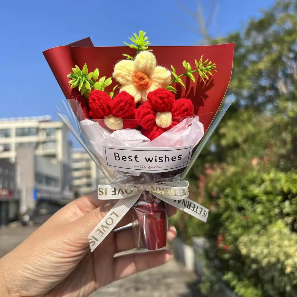 Bouquet de fleurs artificielles en laine