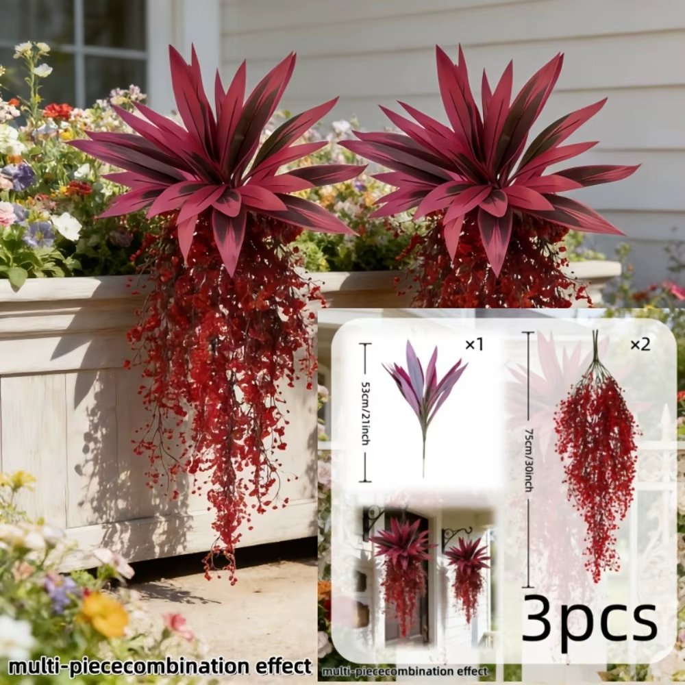 Plantes artificielles violettes et rouges