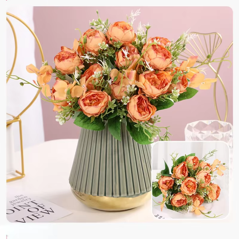 Vert Aloes 2 pièces fleurs artificielles soie violet pivoine fausse fleur coin Rose parfum pivoines Bouquet Restaurant décoration