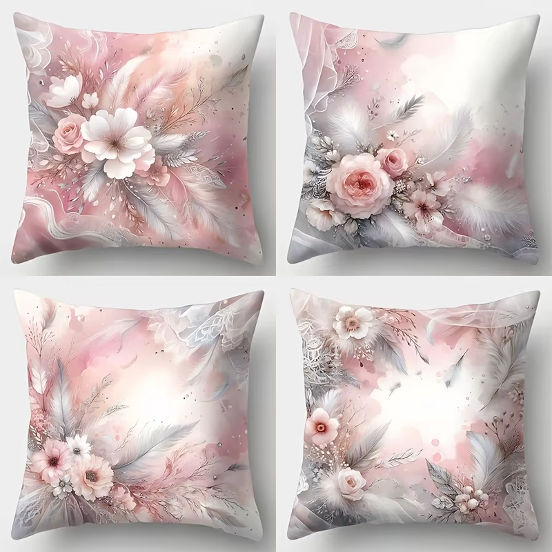 Taie d'oreiller florale et plumes pour décoration de maison