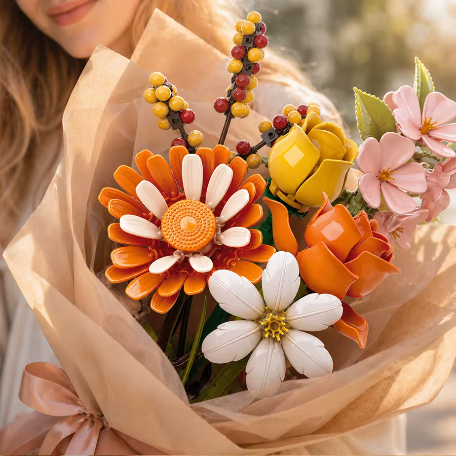 Bouquet de fleurs artificielles en blocs de construction