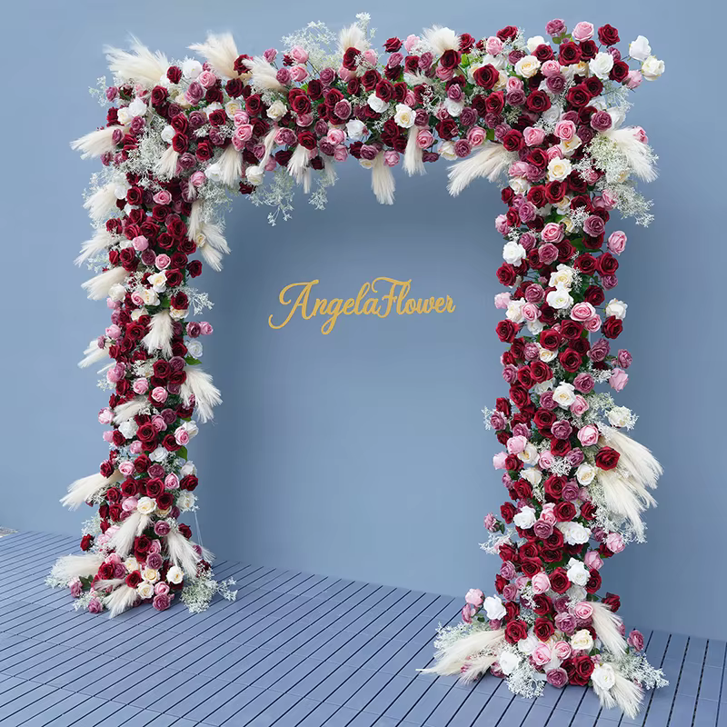 Angela fleur A8788 Rose rouge Pampas herbe