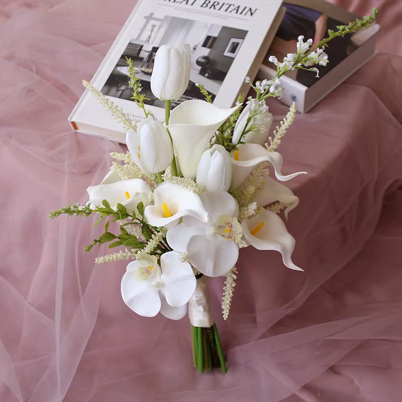 Bouquet de Mariée Blanche Bon Marché, Fleurs à Main de Fiancée, Stock Prêt