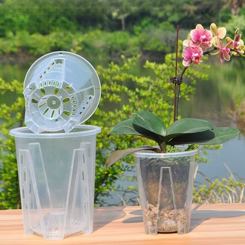 Pot de fleurs transparent en PP pour orchidées