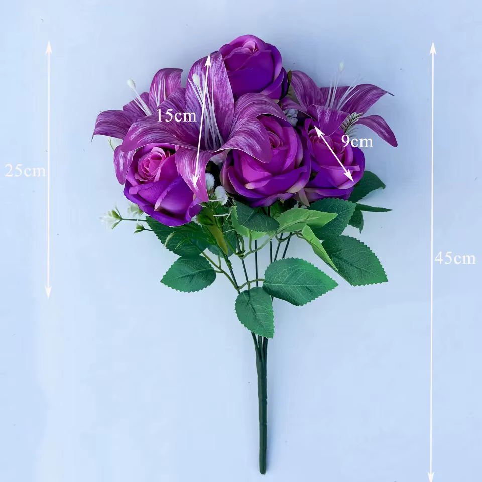 Bouquet de Couleurs Printanières : 9 Tiges de Roses et de Lys Mixtes avec des Roses - Fleurs Fraîches Coupées pour la Décoration de la Maison, Mariage, Anniversaire, Cadeau - G