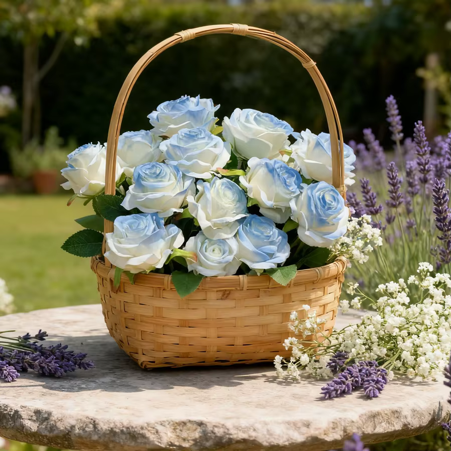 Fleurs artificielles bleu Rose saint valentin Brial Bouquet couronne de mariage maison chambre extérieure cour décor bricolage fleur à main cadeau accessoire