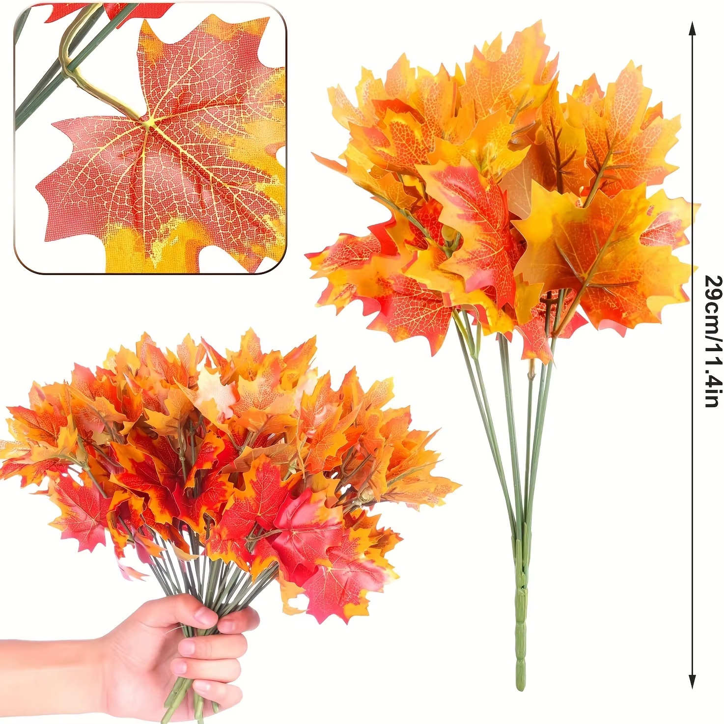 Feuilles d'automne artificielles, tiges de feuilles d'érable, branches, fausses plantes d'automne pour la décoration extérieure de la maison, de la véranda et du jardin en automne et pour Thanksgiving