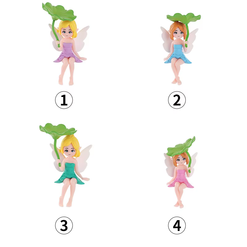 Ensemble de 4 figurines de fées en forme de feuille de lotus