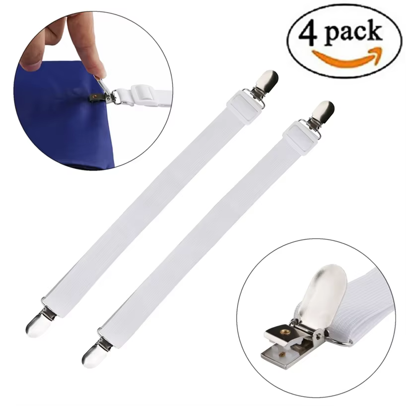 Attaches de drap de lit réglables, 4 pièces, sangles élastiques pour housse de matelas, support d'angle, pinces à Clip, cordon de suspension, fermoirs à boucle à crochet