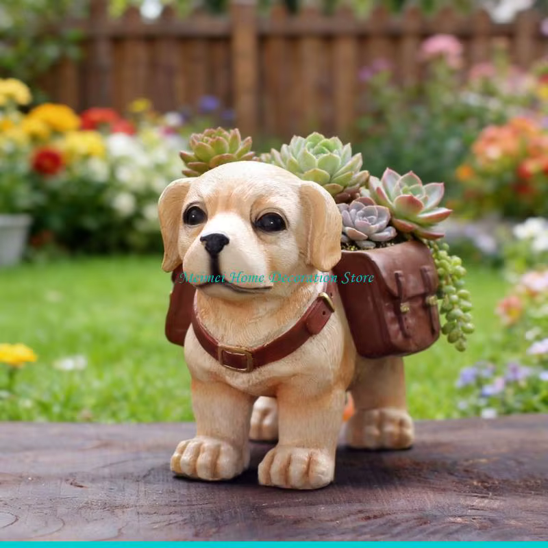 H7BF Pot fleurs en forme chien