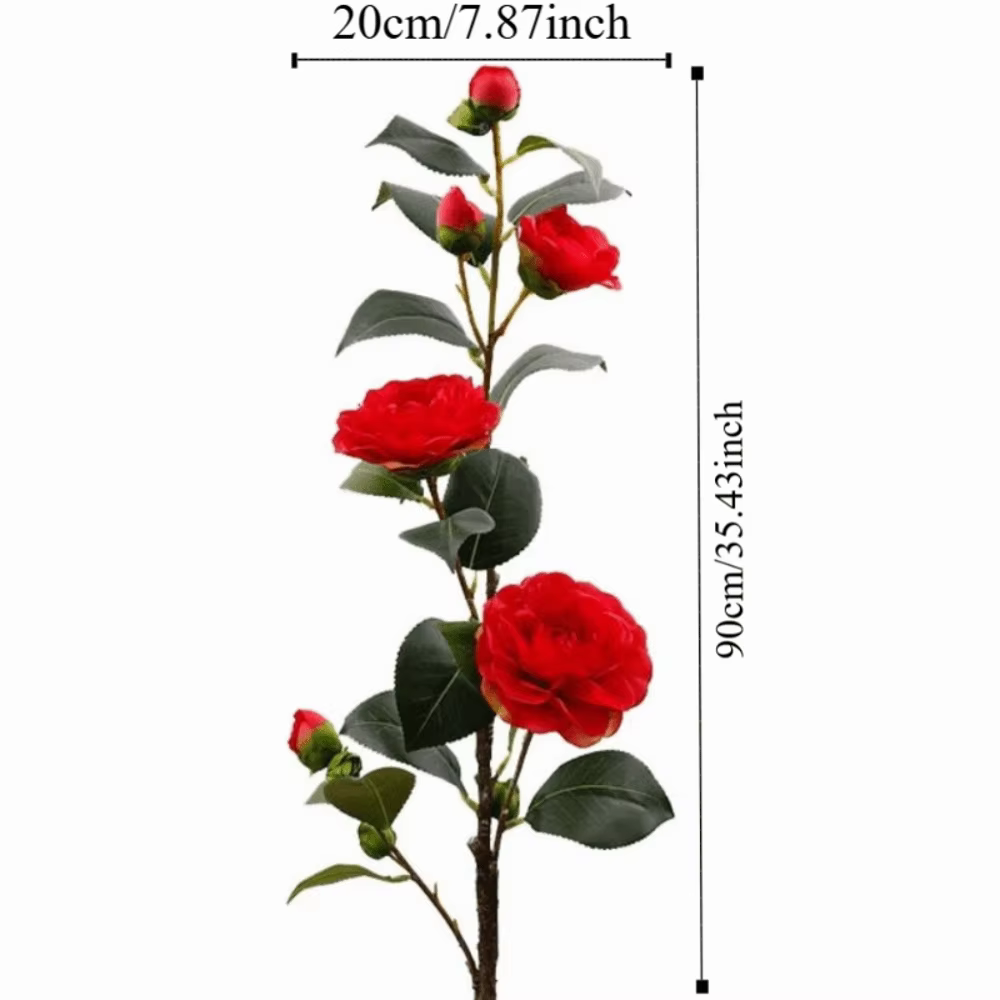 Fleur de camélia artificielle à feuilles vertes