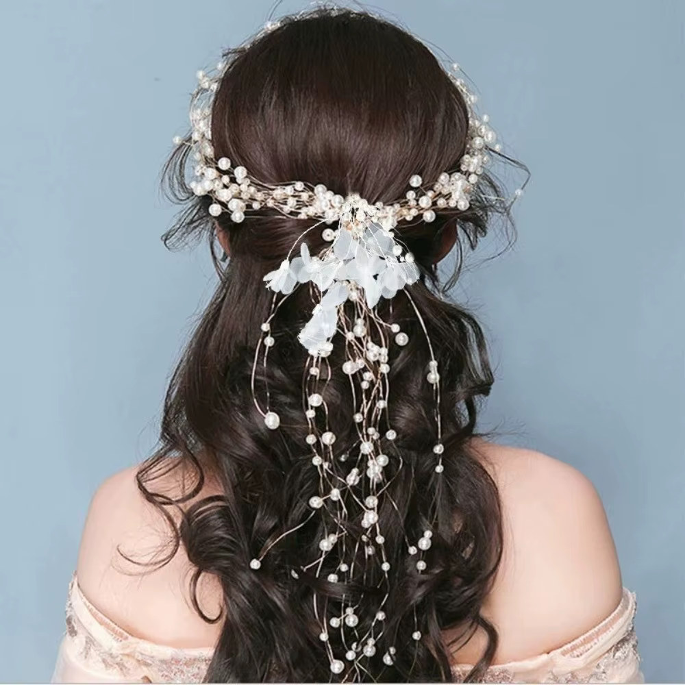 Élégante Coiffe Florale en Perles Faite à la Main, Coiffe de Mariée de Luxe, Accessoires de Cheveux Perlés en Imitation Perle pour Mariage