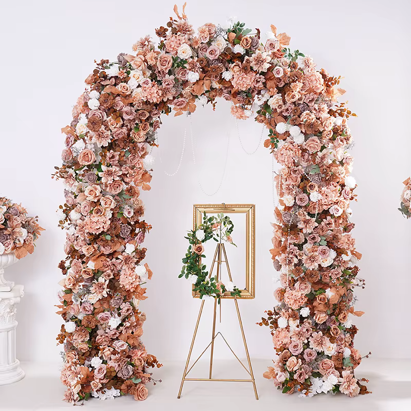 Série café blanc Rose Dahlia fleur rangée décor mariage toile de fond cadre événement scène Arrangement Floral accessoires de réception H866419