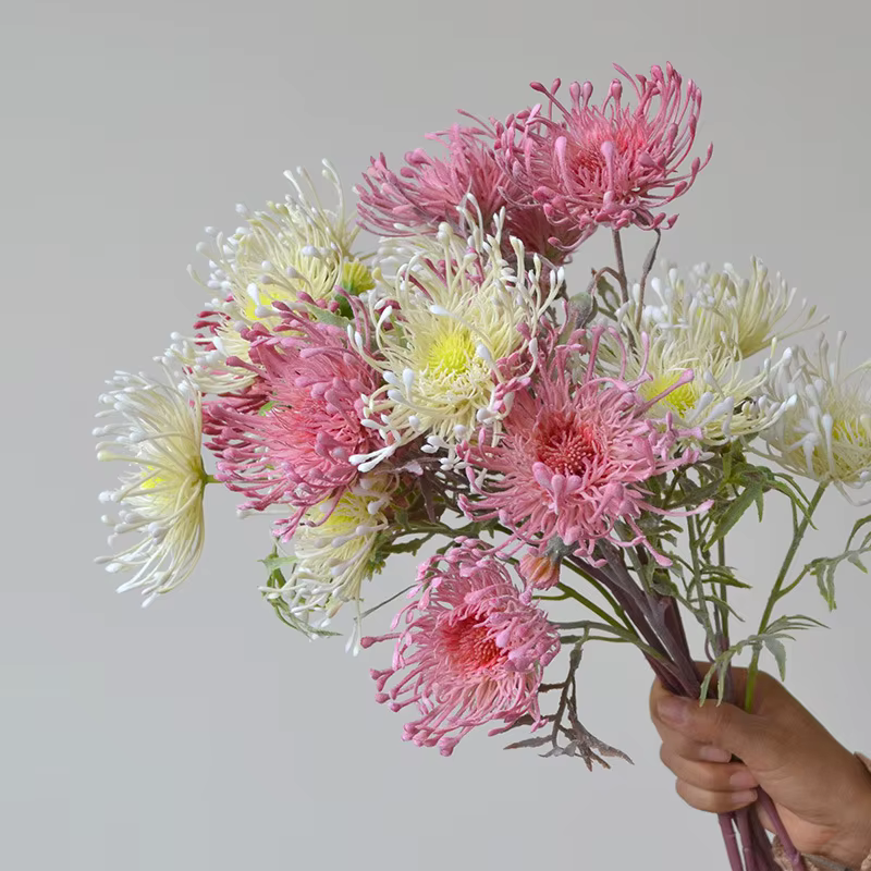 Fleurs artificielles de Leucospermum floquées pour la décoration de mariage flores artificiales fausse fleur en