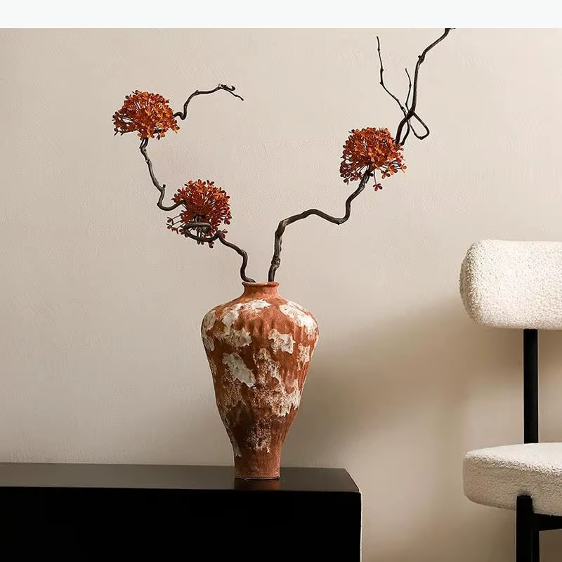 Vase en céramique vintage, fleurs artificielles, pot décoratif, décoration de bureau, œuvre d'art abstraite, vases floraux, décoration esthétique de la pièce