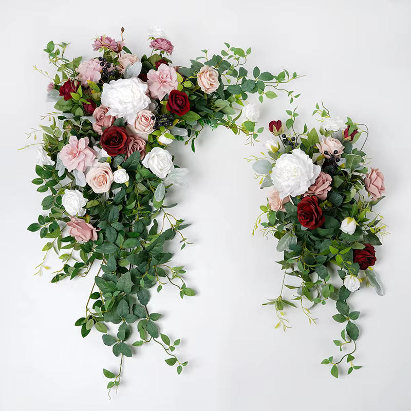 Pâte de haricots Rose pivoine verdure accrocher fleur rangée en plein air mariage Banquet toile de fond décor Arrangement Floral événement fournitures H864604