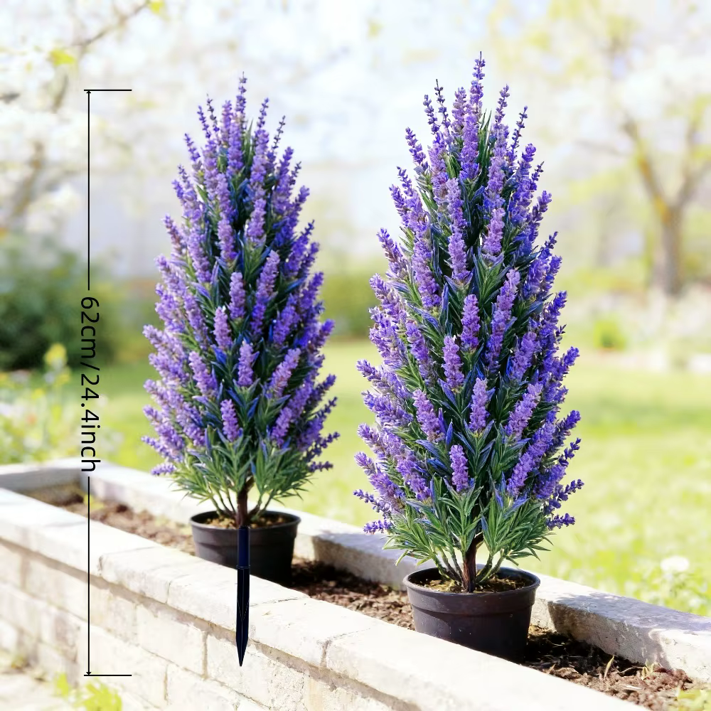 2 pièces d'arbres de lavande violets avec piquet de fixation au sol pour décors de mariage en extérieur