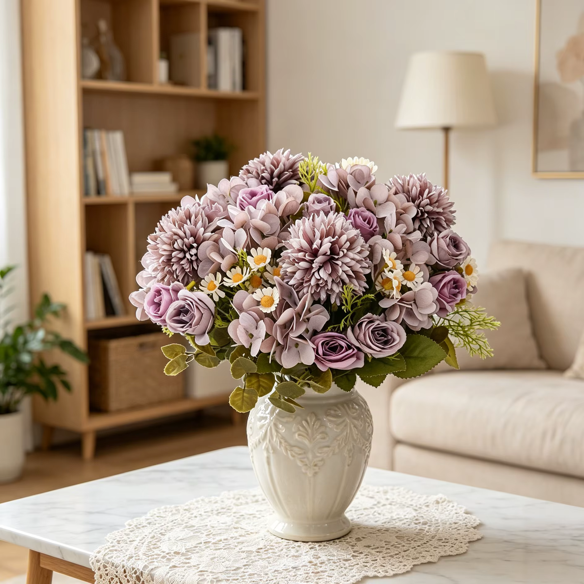 Fleurs Artificielles Camomille Combinées pour Décoration d'Intérieur