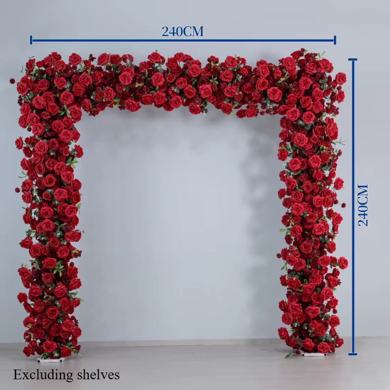 Arches florales en forme de cœur de roses rouges de 240 cm pour décoration de fond de mariage