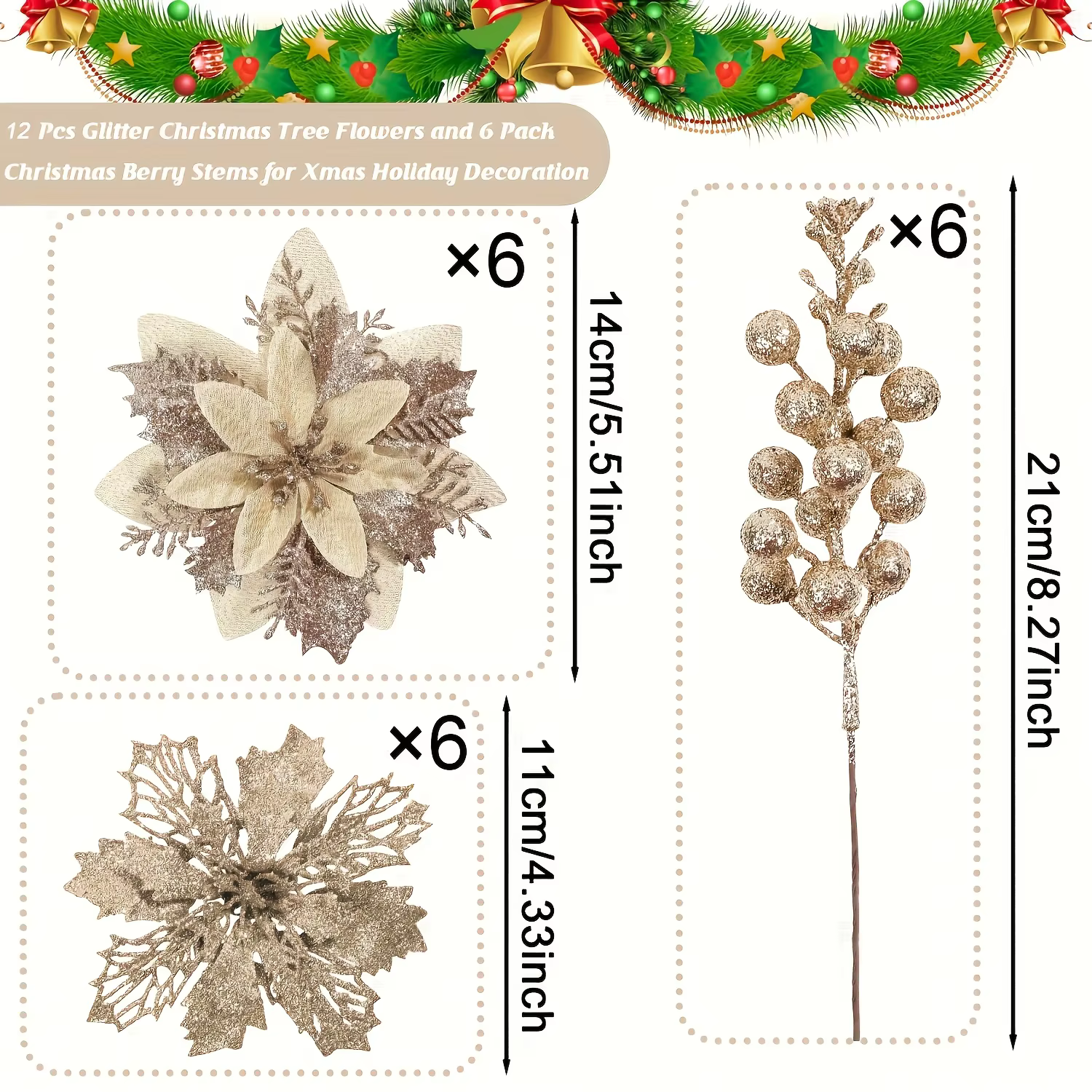 Bouquet de fleurs de noël artificielles et de baies à paillettes