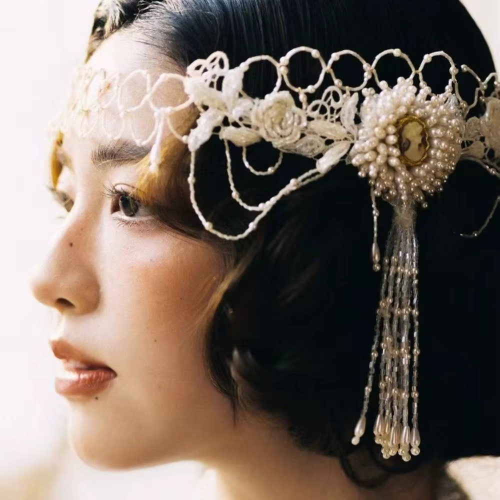 Accessoire Cheveux Style Français Coiffe de Mariée Vintage Chic Bandeau de Mariée Rétro Tendance Coiffe de Mariage Bal de Promo