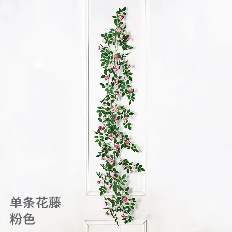 Guirxiété de plantes vertes artificielles en rotin rose