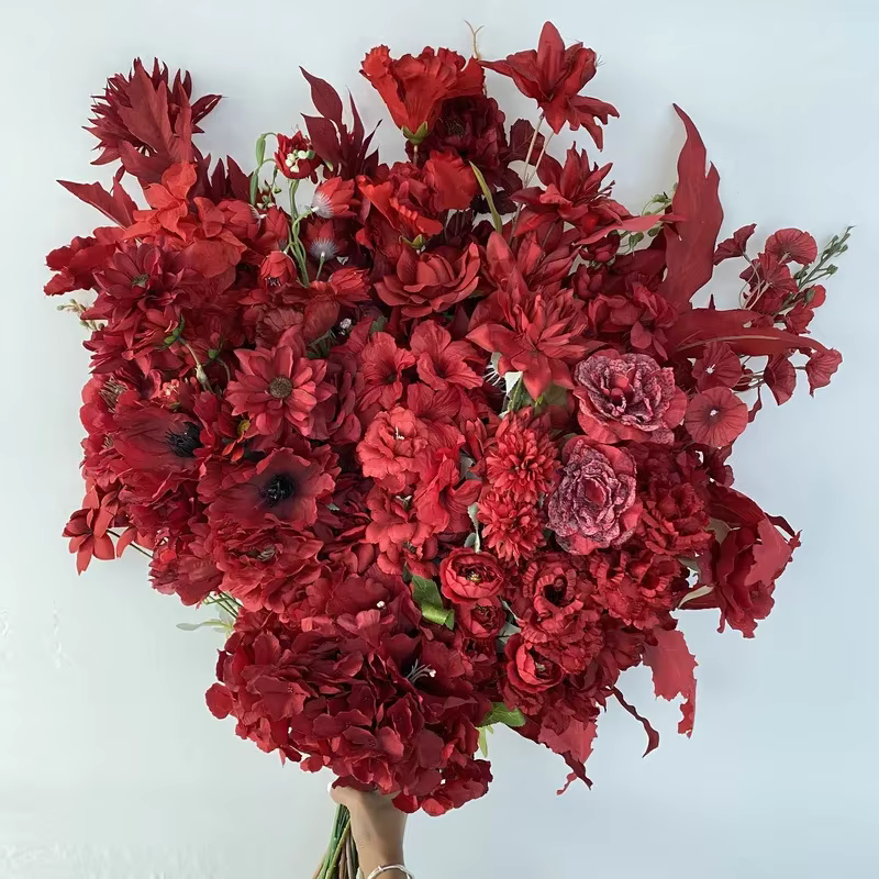 Série rouge fleurs artificielles pivoines Roses arc de mariage décoration de fête de vacances fausse fleur Simulation Rose plante florale