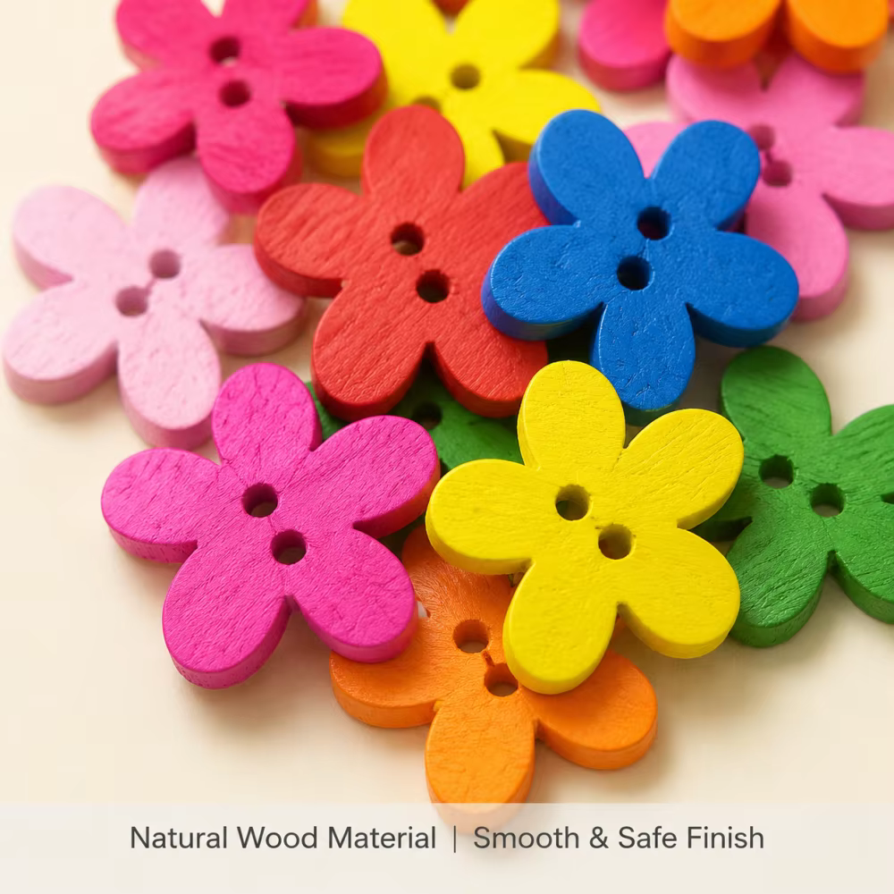 100 boutons décoratifs en bois en forme de fleur