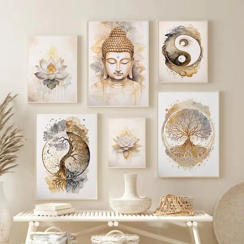 Arbre de vie bouddha fleur de Lotus Zen Yoga méditation spirituelle Vintage mur Art affiche impression toile peinture pour chambre décor à la maison