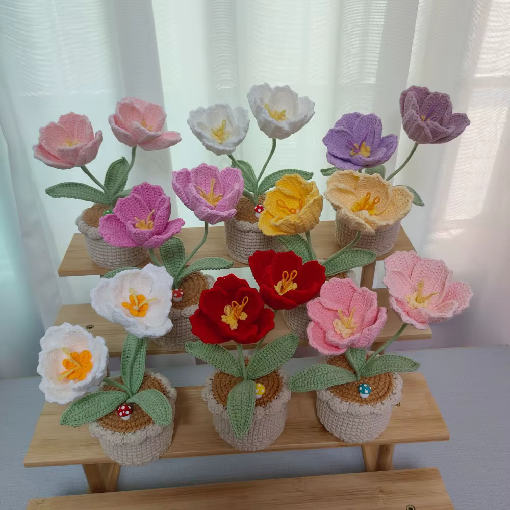 Tulipe en pot au Crochet faite à la main